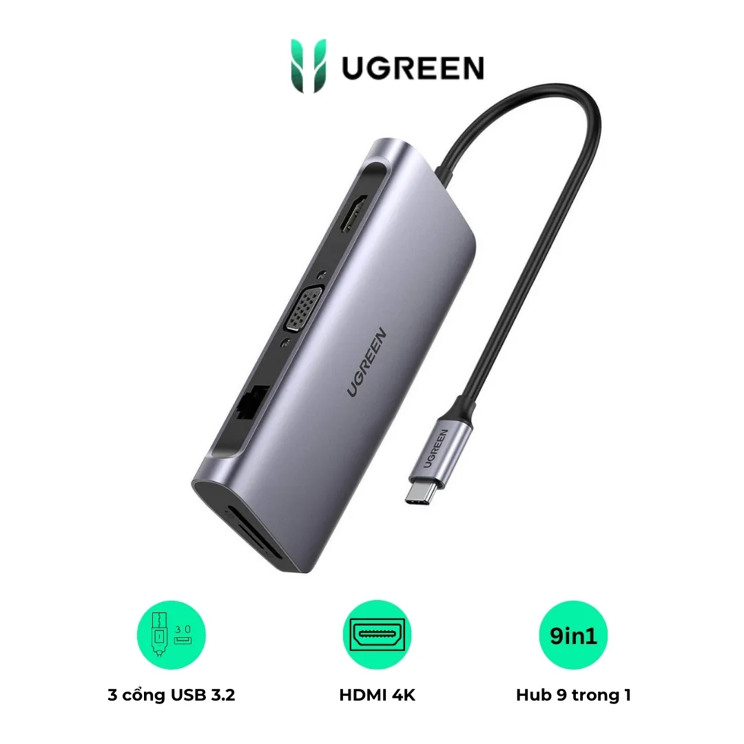 Hub chuyển đổi Ugreen CM179 – HDMI 4K UHD và VGA 1080P ( – 9 cổng đa năng)