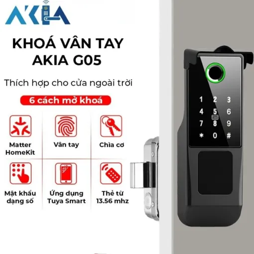 Khóa cửa cổng AKIA G05 2 mặt vân tay hỗ trợ Matter