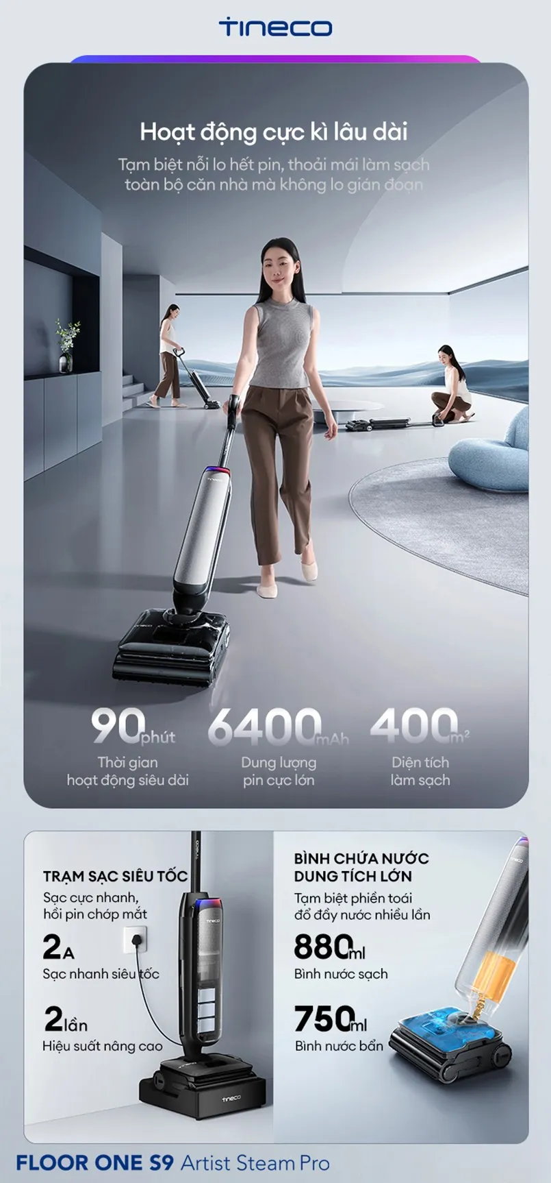 Máy Hút Bụi Lau Sàn Khô Ướt Tineco Floor One S9 Artist Steam Pro 22 Máy Hút Bụi Lau Sàn Khô Ướt Tineco Floor One S9 Artist Steam Pro - Akia Smart Home