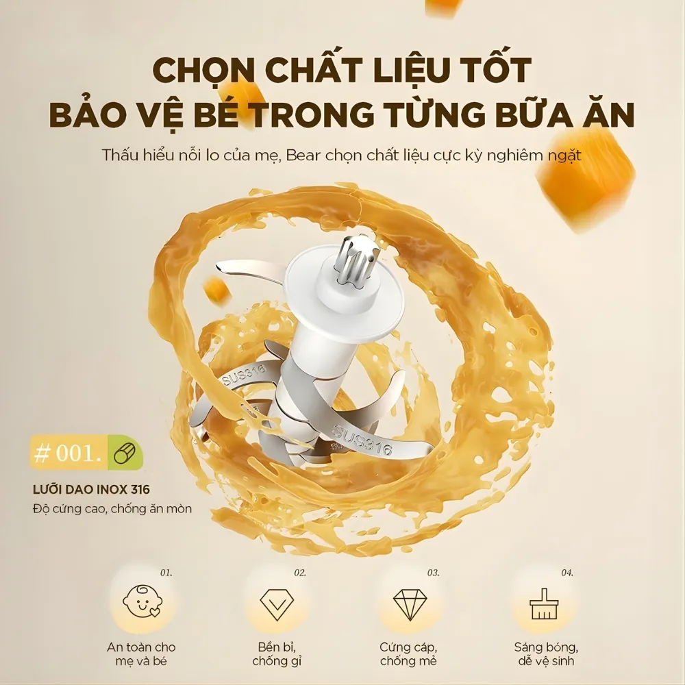 Máy Xay Đồ Ăn Dặm Bear 0.3L Ch-4H02S 6 Máy Xay Ăn Dặm Bear 0.3L Ch-4H02S