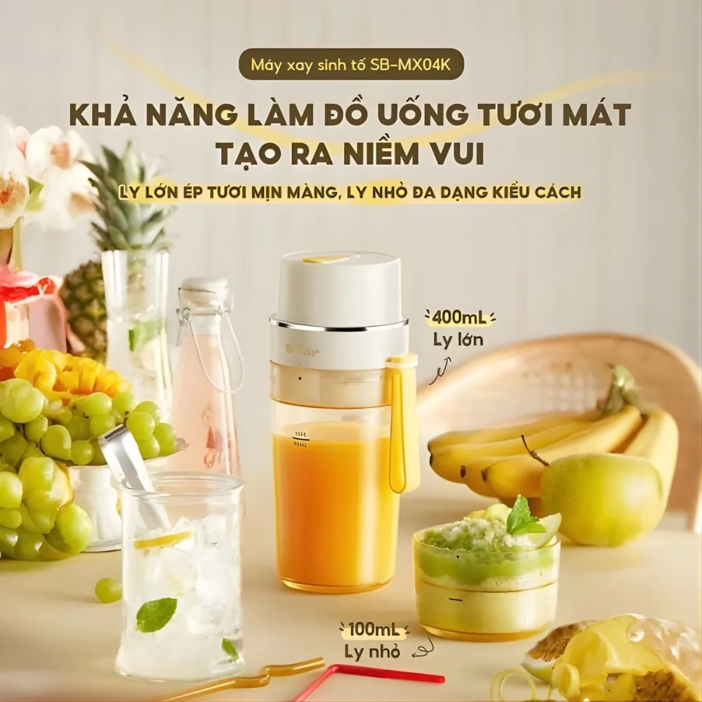 Máy Xay Sinh Tố Cầm Tay Bear 2 Cối Sb-Mx04K 2 Máy Xay Sinh Tố Cầm Tay Bear Sb-Mx04K