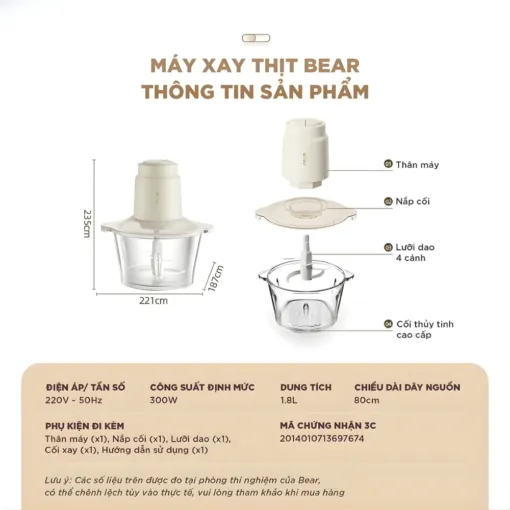 Máy xay thịt Bear CH-5H03E33 1,8L