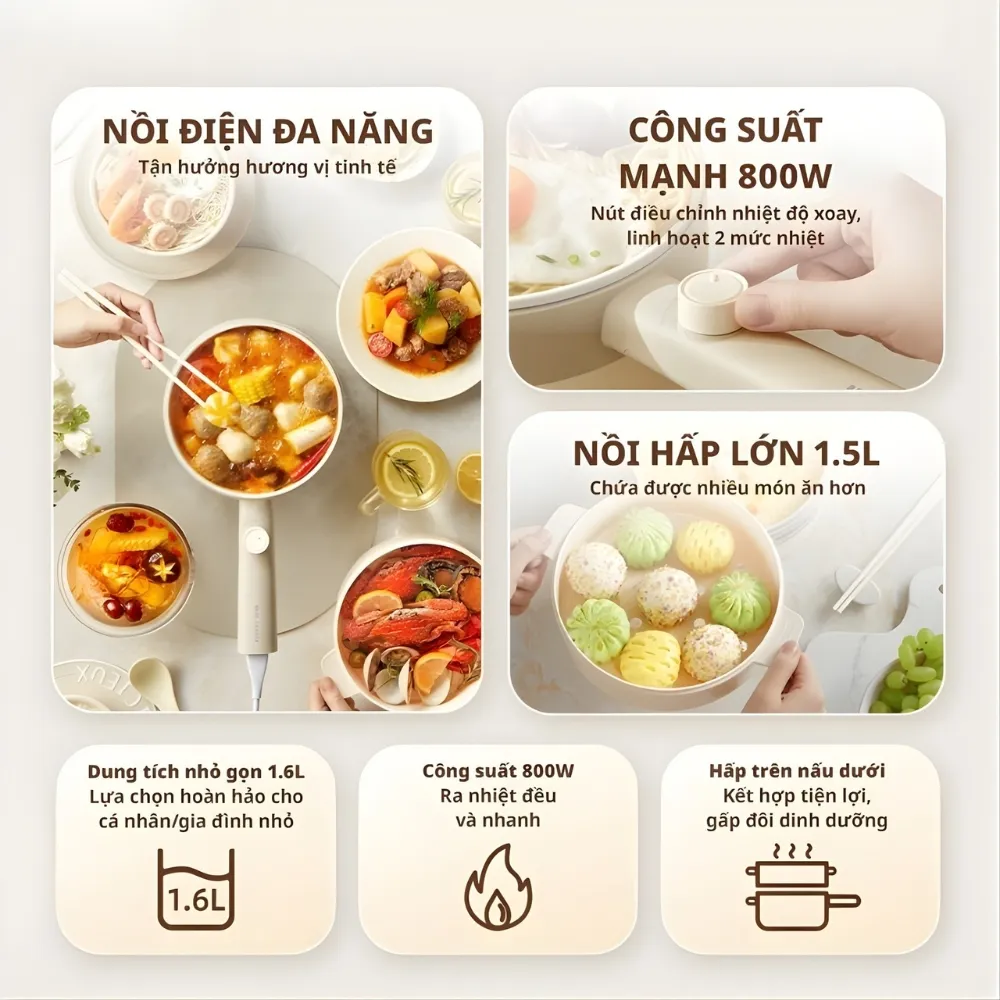 Nồi Điện Đa Năng Bear Mc-4H16F 2 Nồi Điện Đa Năng Mc-4H16F