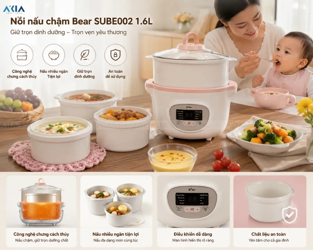 Nồi Nấu Chậm 1.6L Bear Sube002 - Akia Smart Home