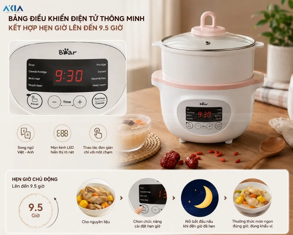 Nồi Nấu Chậm 1.6L Bear Sube002 - Akia Smart Home