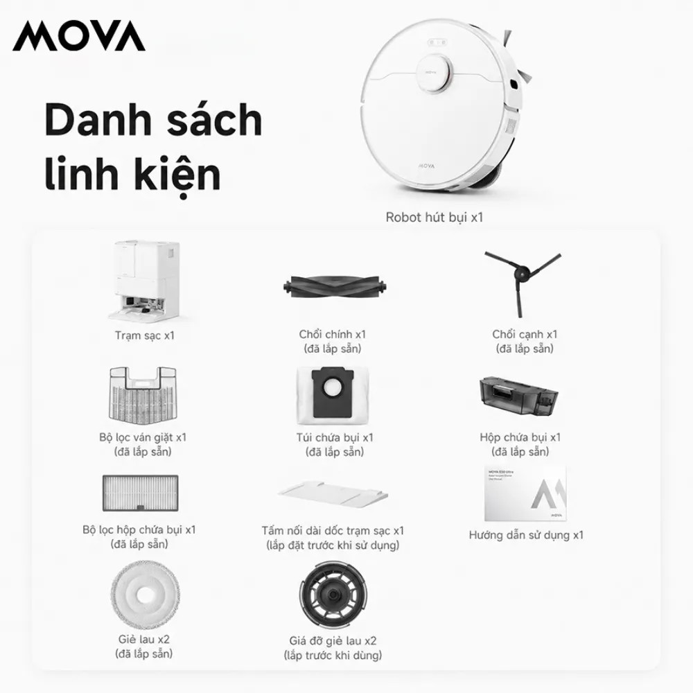 Robot Hút Bụi Lau Nhà Mova E50 Ultra - Akia Smart Home