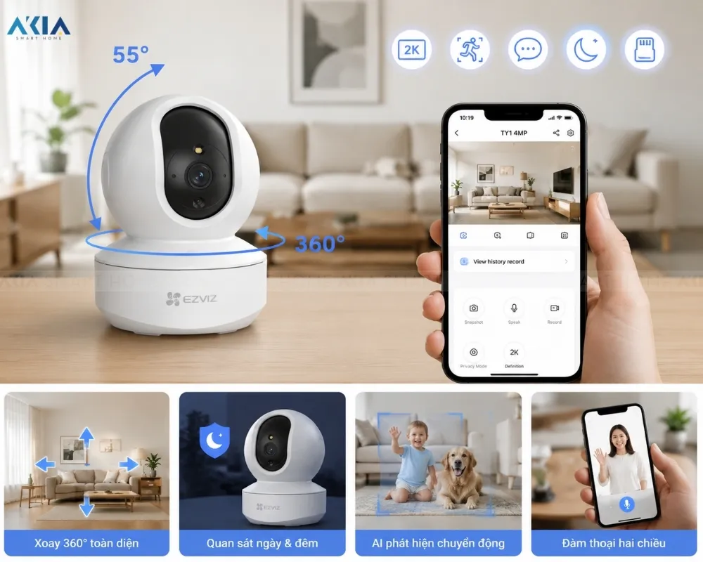 Camera Wifi Ip 360 Độ 4Mp Ezviz Ty1 10 Camera Wifi Ip 360 Độ 4Mp Ezviz Ty1 - Akia Smart Home