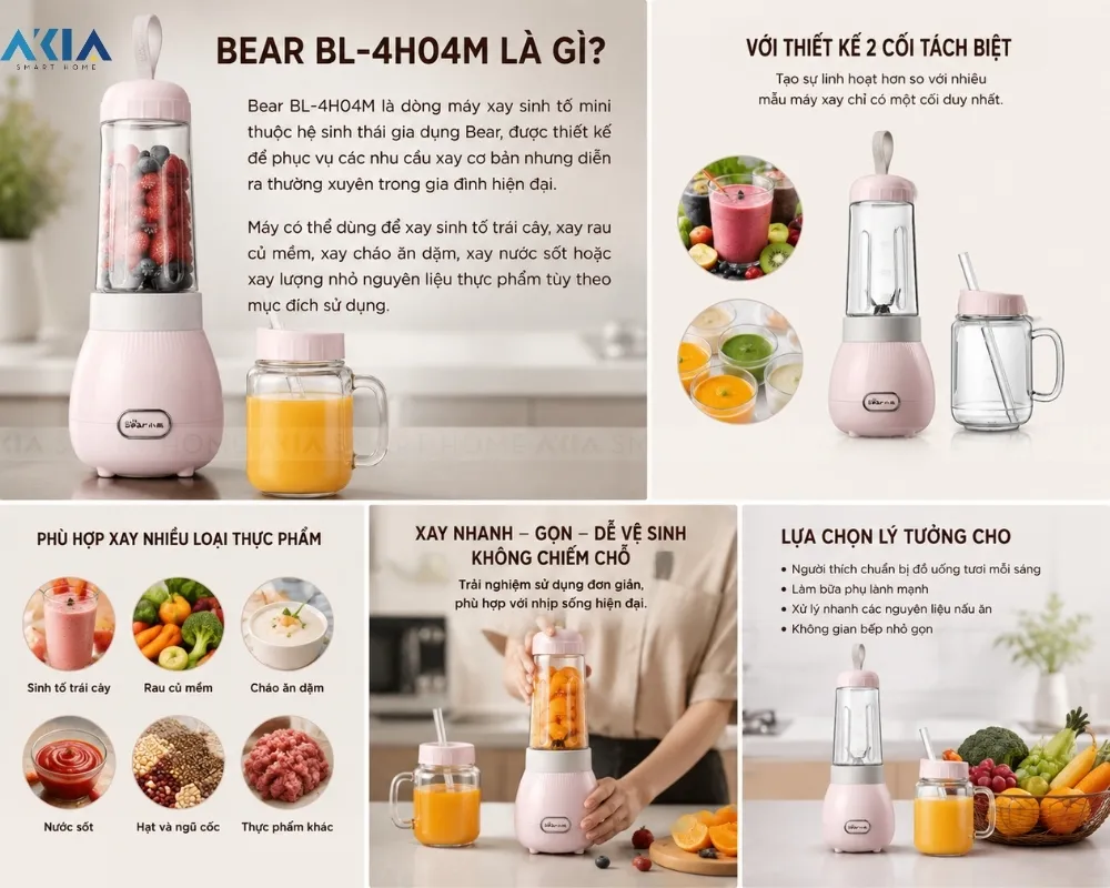 Máy Xay Sinh Tố Cầm Tay 0.4L Bear Bl-4H04M 10 Máy Xay Sinh Tố Cầm Tay 0.4L Bear Bl-4H04M - Akia Smart Home