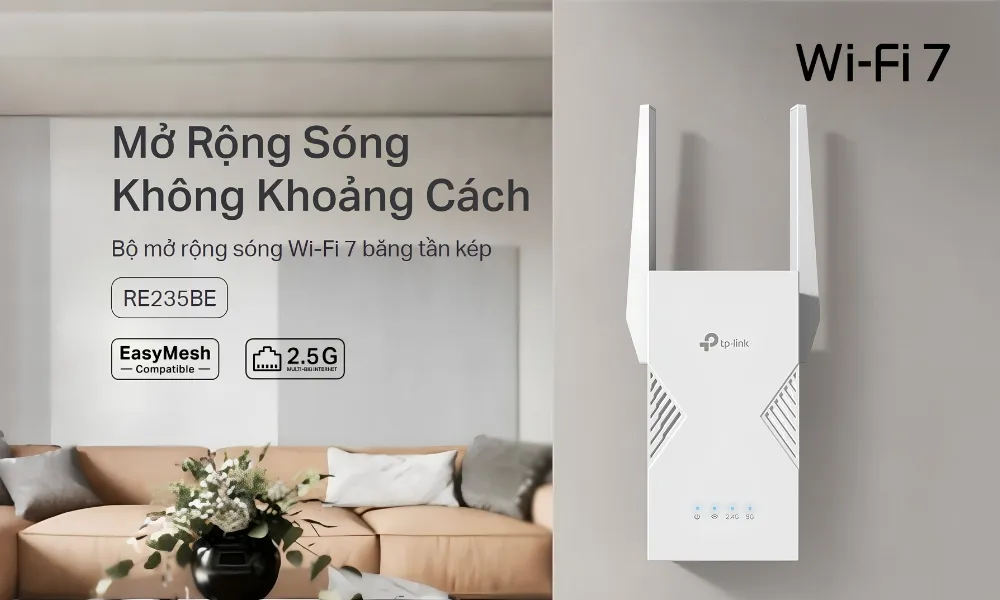Bộ Mở Rộng Sóng Wifi 7 Tp-Link Re235Be Băng Tần Kép Be3600 10 Bộ Mở Rộng Sóng Wifi 7 Tp-Link Re235Be Băng Tần Kép Be3600 - Akia Smart Home