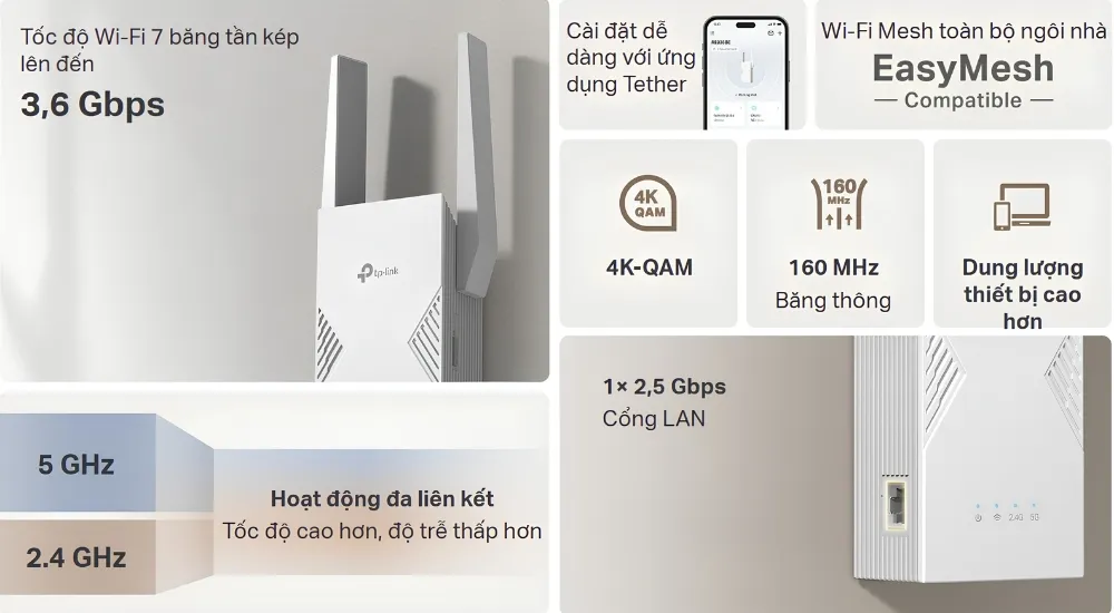 Bộ Mở Rộng Sóng Wifi 7 Tp-Link Re235Be Băng Tần Kép Be3600 11 Bộ Mở Rộng Sóng Wifi 7 Tp-Link Re235Be Băng Tần Kép Be3600 - Akia Smart Home